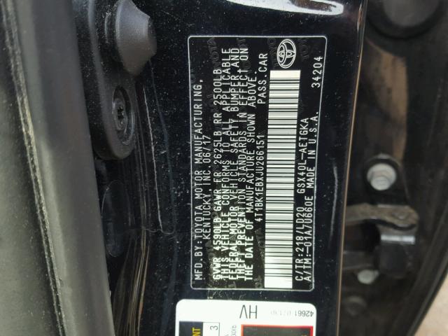 4T1BK1EBXJU266151 - 2018 TOYOTA AVALON XLE BLACK photo 10