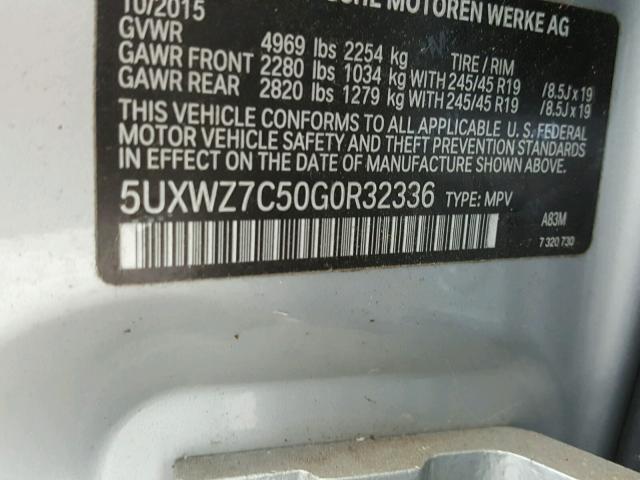 5UXWZ7C50G0R32336 - 2016 BMW X3 SDRIVE2 Plata foto 10