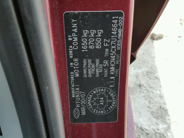 KMHCN45CX7U146641 - 2007 HYUNDAI ACCENT MAROON photo 10