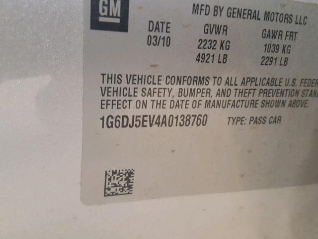 1G6DJ5EV4A0138760 - 2010 CADILLAC CTS PERFOR Srebrny zdjęcie 10