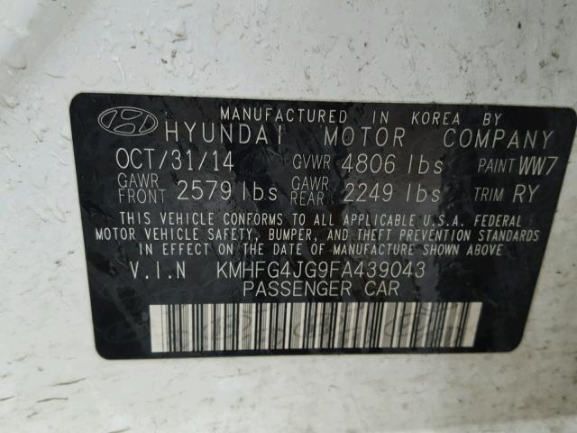 KMHFG4JG9FA439043 - 2015 HYUNDAI AZERA WHITE photo 10