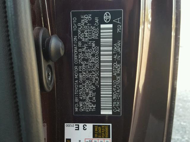 JTKJF5C72B3007602 - 2011 TOYOTA SCION TC 黑色 照片 10