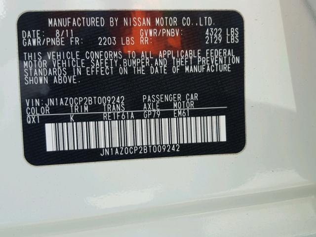 JN1AZ0CP2BT009242 - 2011 NISSAN LEAF SV WHITE photo 10