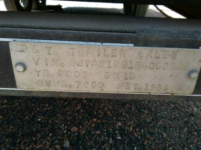 5JTAE19215A000386 - 2005 UTILITY TRAILER BLACK photo 10