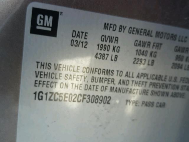1G1ZC5E02CF308902 - 2012 CHEVROLET MALIBU 1LT 棕色 照片 10