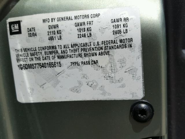 1G6DM577640165615 - 2004 CADILLAC CTS GREEN photo 10