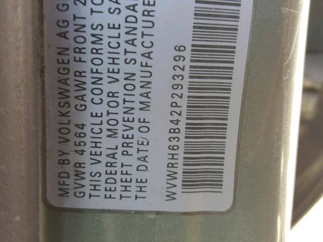 WVWRH63B42P293296 - 2002 VOLKSWAGEN PASSAT GLX GREEN photo 10