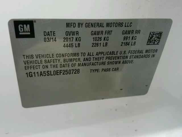 1G11A5SL0EF250728 - 2014 CHEVROLET MALIBU LS Ақ фото 10