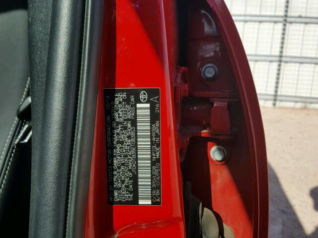 JTDKDTB35E1083853 - 2014 TOYOTA PRIUS C RED photo 10