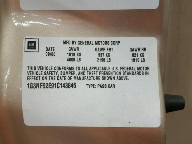 1G3NF52E91C143846 - 2001 OLDSMOBILE ALERO GLS 棕色 照片 10