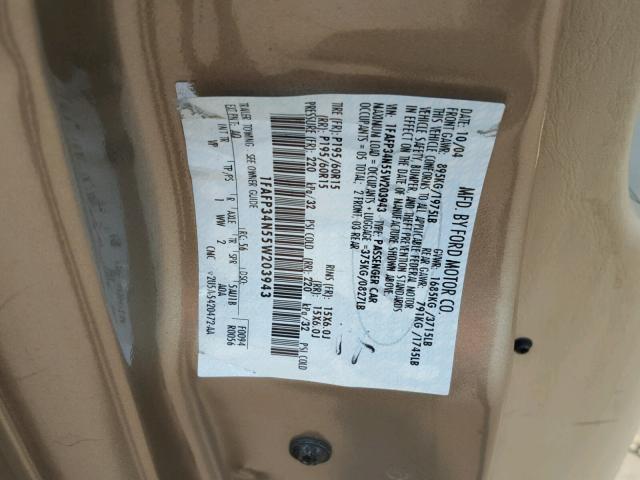 1FAFP34N55W203943 - 2005 FORD FOCUS ZX4 GOLD photo 10