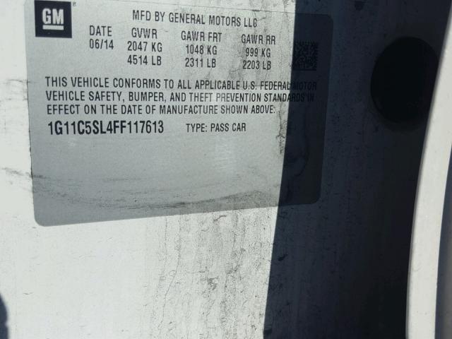 1G11C5SL4FF117613 - 2015 CHEVROLET MALIBU 1LT WHITE photo 10