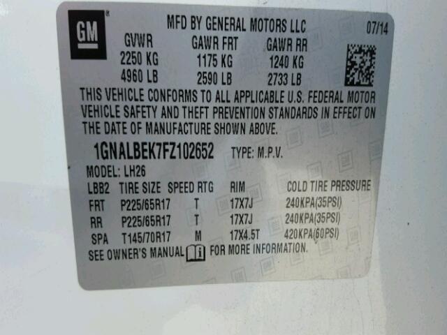 1GNALBEK7FZ102652 - 2015 CHEVROLET EQUINOX WHITE photo 10