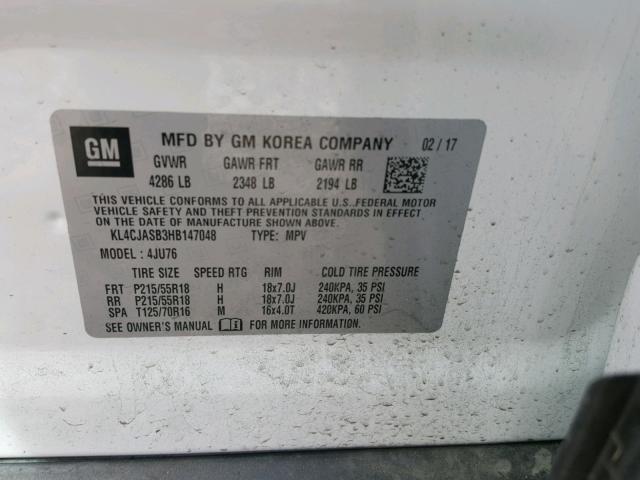 KL4CJASB3HB147048 - 2017 BUICK ENCORE PRE WHITE photo 10