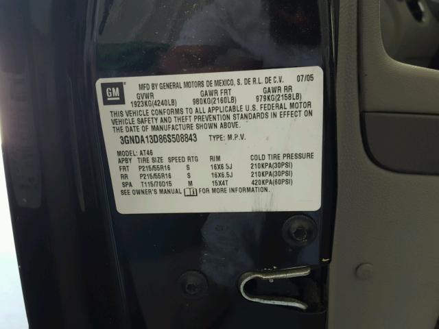 3GNDA13D86S508843 - 2006 CHEVROLET HHR LS BLACK photo 10