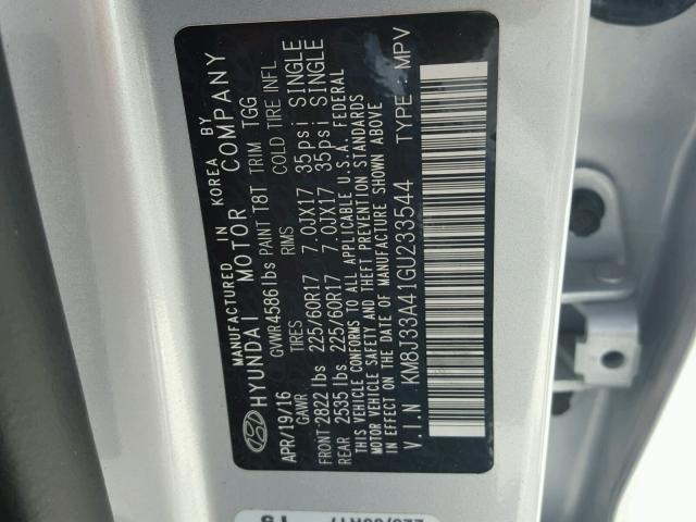 KM8J33A41GU233544 - 2016 HYUNDAI TUCSON LIM SILVER photo 10