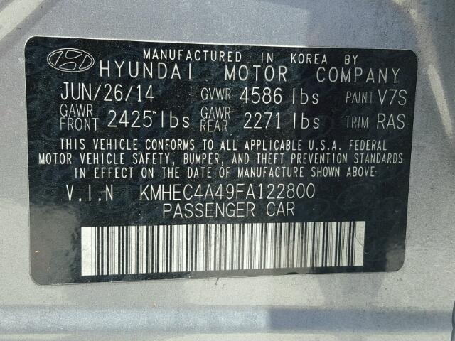 KMHEC4A49FA122800 - 2015 HYUNDAI SONATA HYB SILVER photo 10