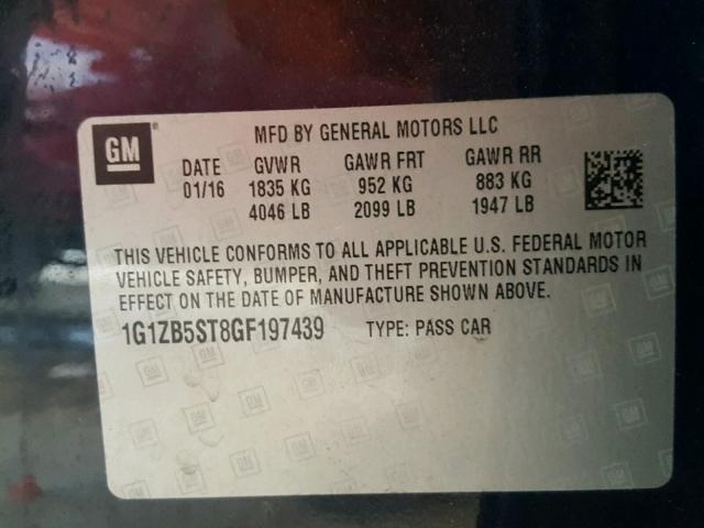 1G1ZB5ST8GF197439 - 2016 CHEVROLET MALIBU LS BLUE photo 10