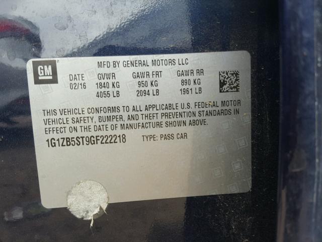 1G1ZB5ST9GF222218 - 2016 CHEVROLET MALIBU LS Mavi foto 10