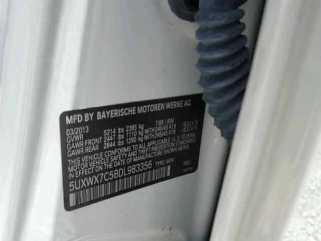 5UXWX7C58DL983356 - 2013 BMW X3 WHITE photo 10