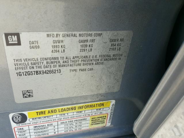 1G1ZG57BX94266213 - 2009 CHEVROLET MALIBU LS 蓝色 照片 10