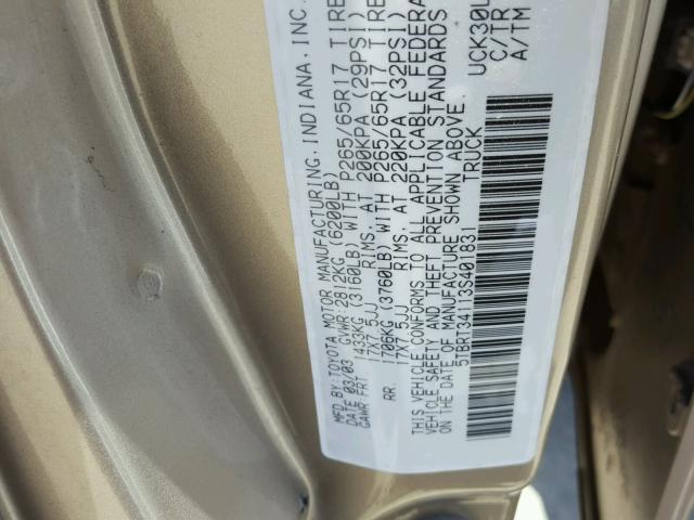 5TBRT34113S401831 - 2003 TOYOTA TUNDRA ACC GOLD photo 10