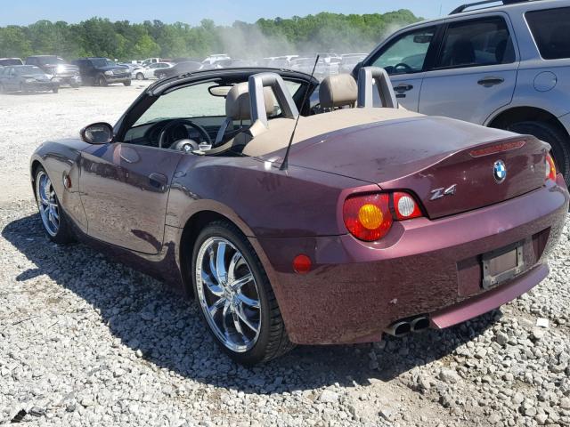 4USBT53433LT21975 - 2003 BMW Z4 3.0 BURGUNDY photo 3