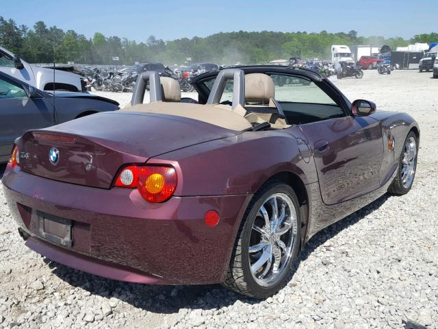 4USBT53433LT21975 - 2003 BMW Z4 3.0 BURGUNDY photo 4