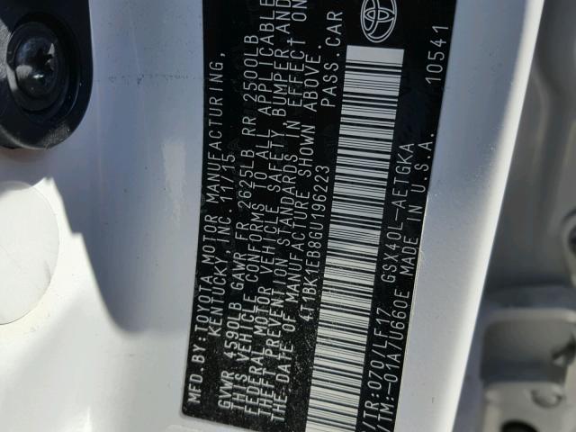 4T1BK1EB8GU196223 - 2016 TOYOTA AVALON XLE WHITE photo 10