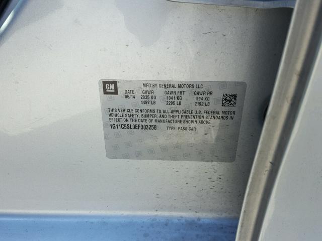 1G11C5SL0EF303258 - 2014 CHEVROLET MALIBU 1LT SILVER photo 10