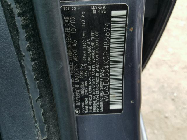 WBAEU334X3PH88694 - 2003 BMW 325 XI GRAY photo 10