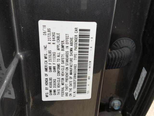 19UUB2F59HA000483 - 2017 ACURA TLX TECH GRAY photo 10