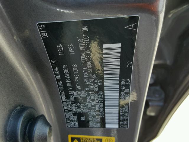 5TDZKRFH2FS112940 - 2015 TOYOTA HIGHLANDER GRAY photo 10