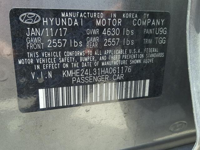 KMHE24L31HA061176 - 2017 HYUNDAI SONATA HYB GRAY photo 10