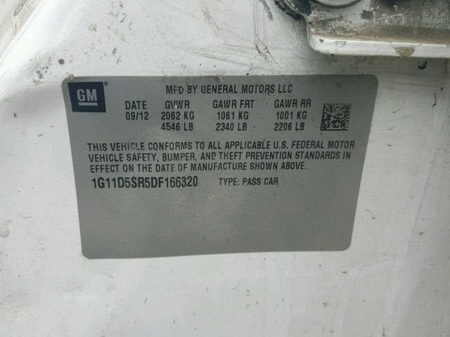 1G11D5SR5DF166320 - 2013 CHEVROLET MALIBU 1LT 白色 照片 10