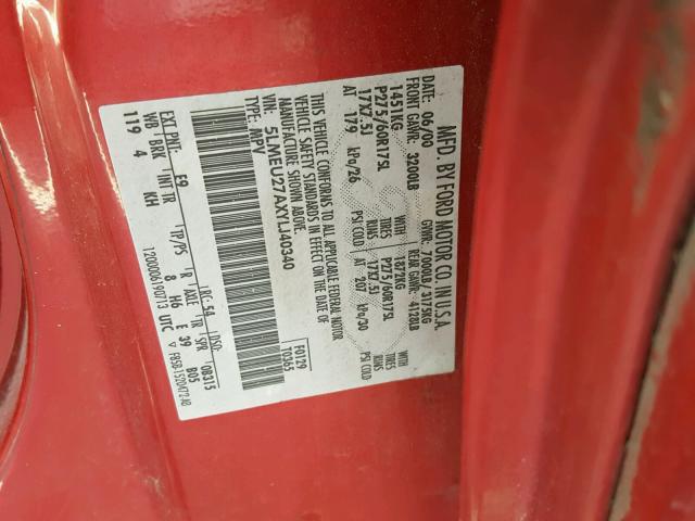 5LMEU27AXYLJ40340 - 2000 LINCOLN NAVIGATOR 红色 照片 10