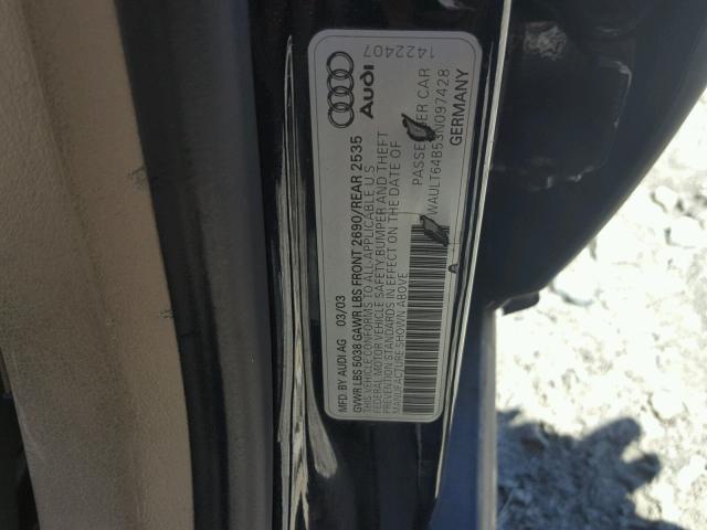 WAULT64B53N097428 - 2003 AUDI A6 3.0 QUA BLACK photo 10