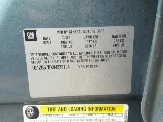 1G1ZG57BX94238704 - 2009 CHEVROLET MALIBU LS 蓝色 照片 10