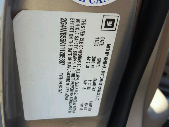 2G4WB55K111205887 - 2001 BUICK REGAL LS 金色 照片 10