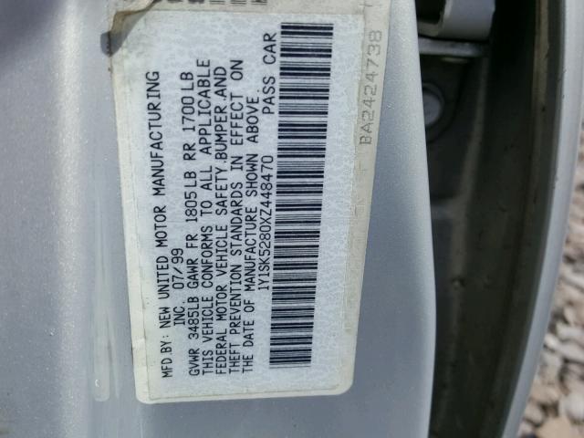 1Y1SK5280XZ448470 - 1999 CHEVROLET GEO PRIZM 银色 照片 10