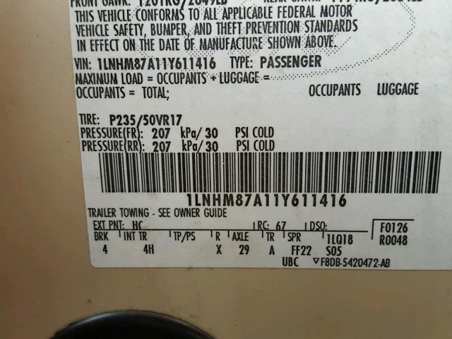 1LNHM87A11Y611416 - 2001 LINCOLN LS 米色 照片 10