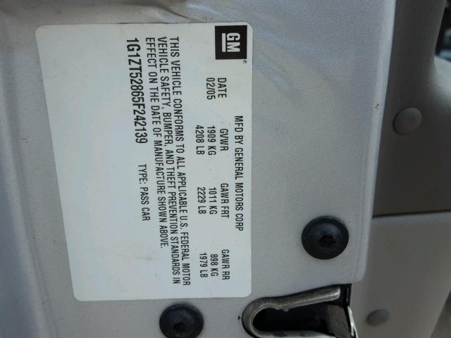 1G1ZT52865F242139 - 2005 CHEVROLET MALIBU LS 银色 照片 10