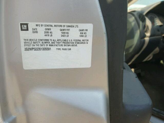 2G2WP522351305591 - 2005 PONTIAC GRAND PRIX SILVER photo 10