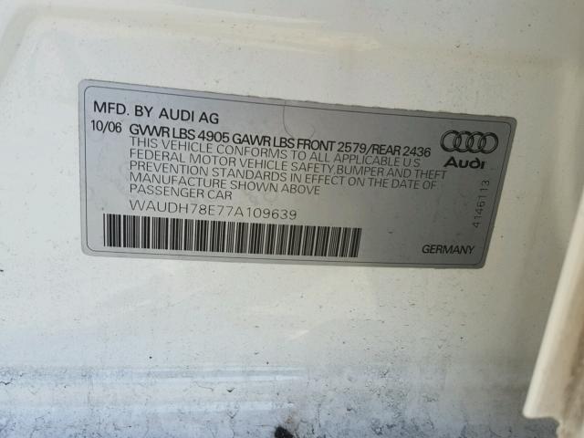 WAUDH78E77A109639 - 2007 AUDI A4 3.2 QUA WHITE photo 10