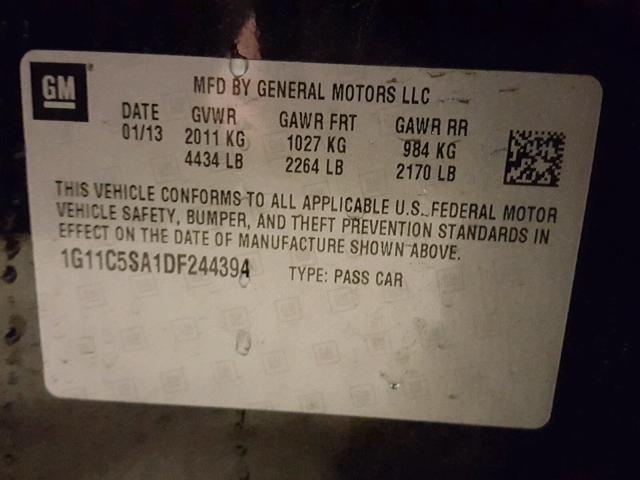 1G11C5SA1DF244394 - 2013 CHEVROLET MALIBU 1LT 黑色 照片 10