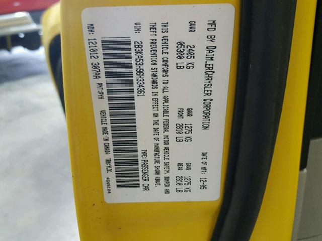 2B3KA53H96H334361 - 2006 DODGE CHARGER R/ YELLOW photo 10