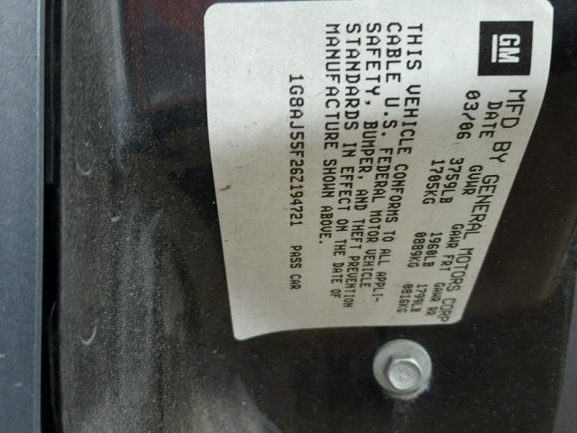 1G8AJ55F26Z194721 - 2006 SATURN ION LEVEL GRAY photo 10