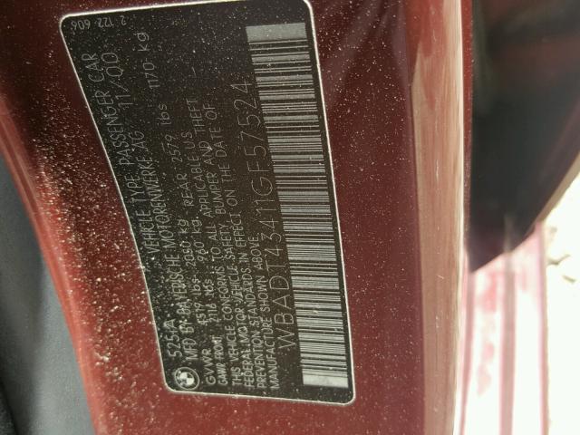 WBADT43411GF57524 - 2001 BMW 525 I AUTO MAROON photo 10