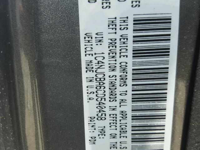 1C4NJCBA6CD540458 - 2012 JEEP COMPASS SP CHARCOAL photo 10