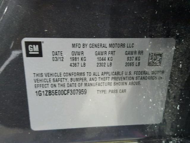 1G1ZB5E00CF307959 - 2012 CHEVROLET MALIBU LS 灰色 照片 10